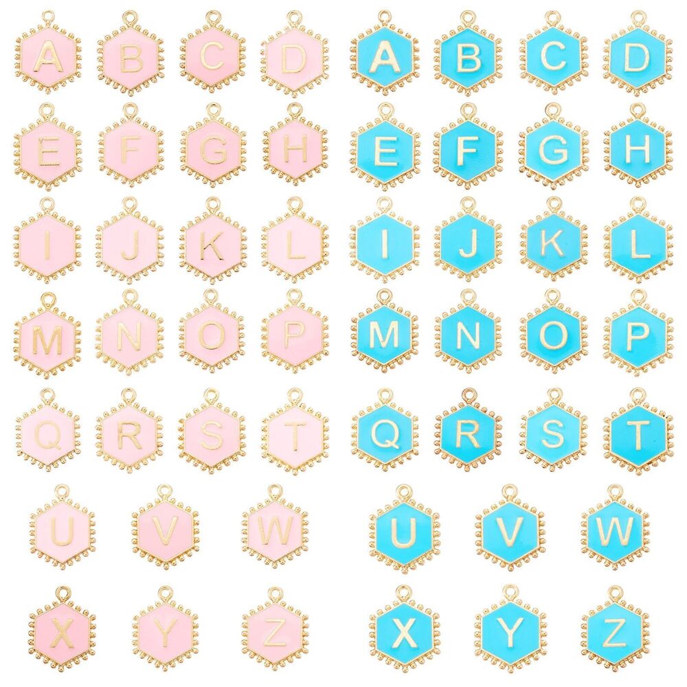 6047 Elecrelive 52Pcs Hexagon Letter Charms Double Sided Enamel Pendants